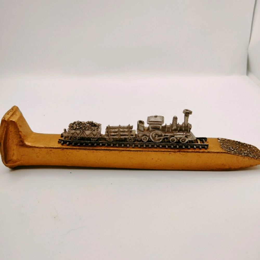Mini Locomotive Engine Coal Train Track on Iron Spike Railroad Tie Paperweight